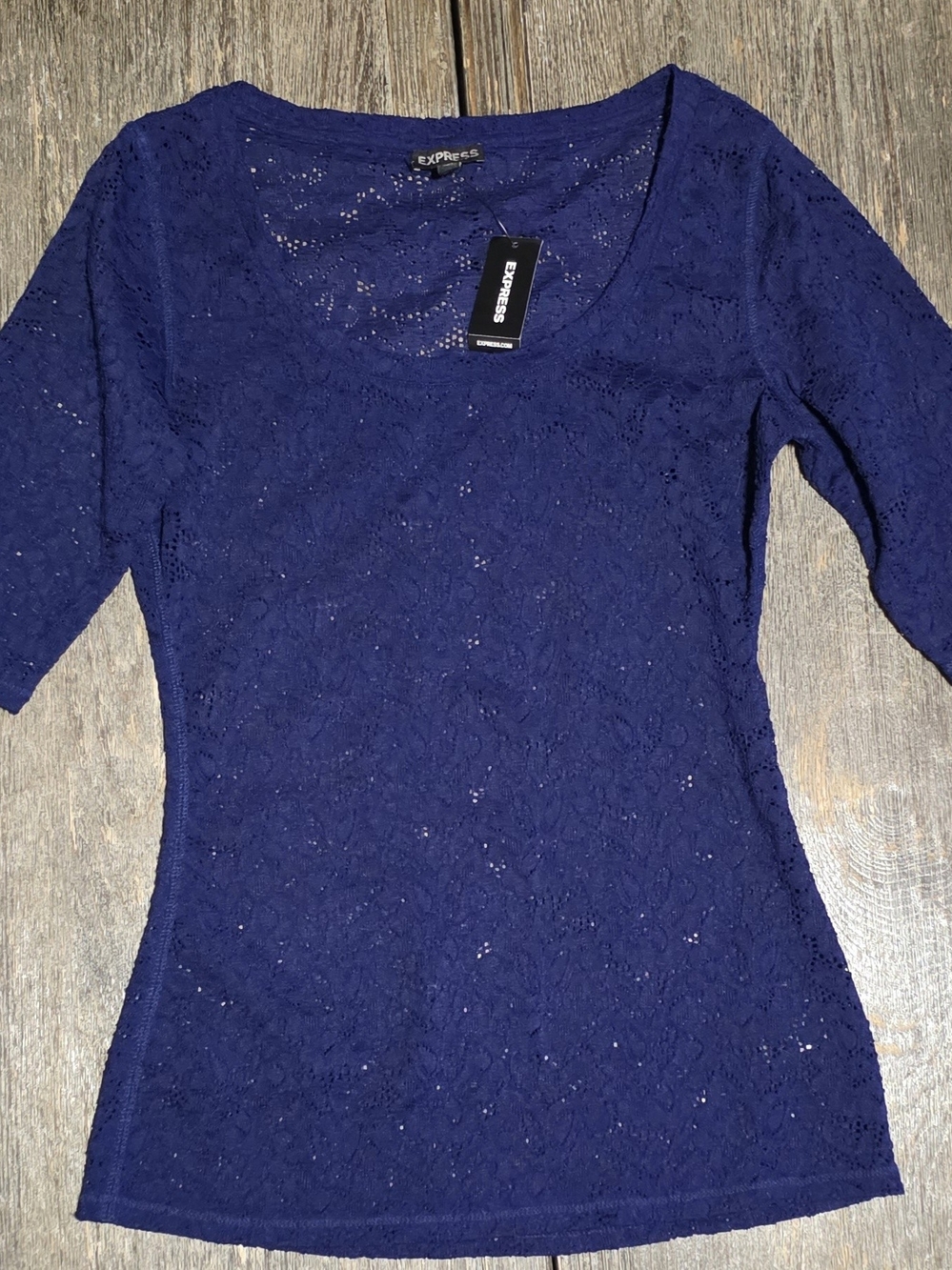 Express Navy Lace Scoop Neck Long Sleeve Top